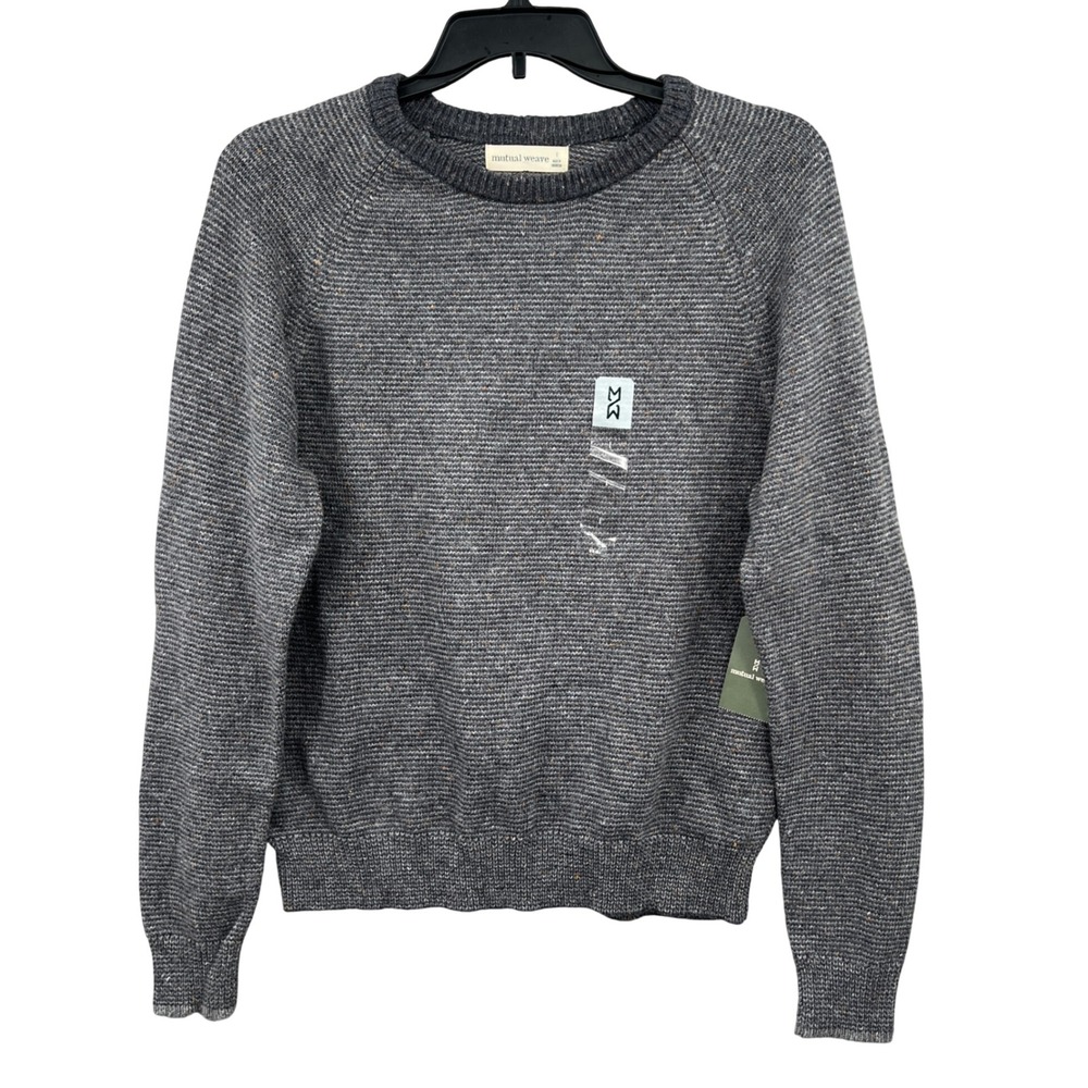 Mutual Weave Mens Large Gray Flecked Crewneck Raglan Sleeve Knit‎ Sweater NWT